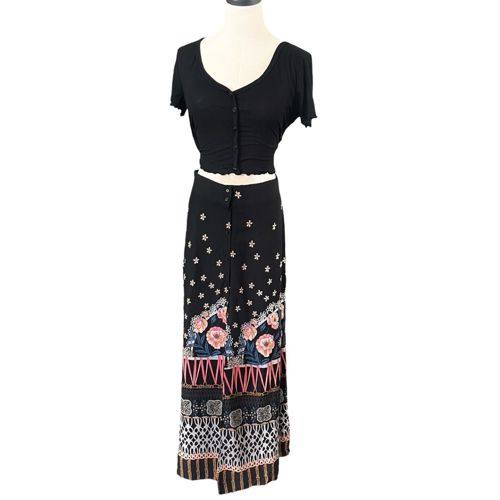 Express Floral Button Front Slit Maxi Skirt